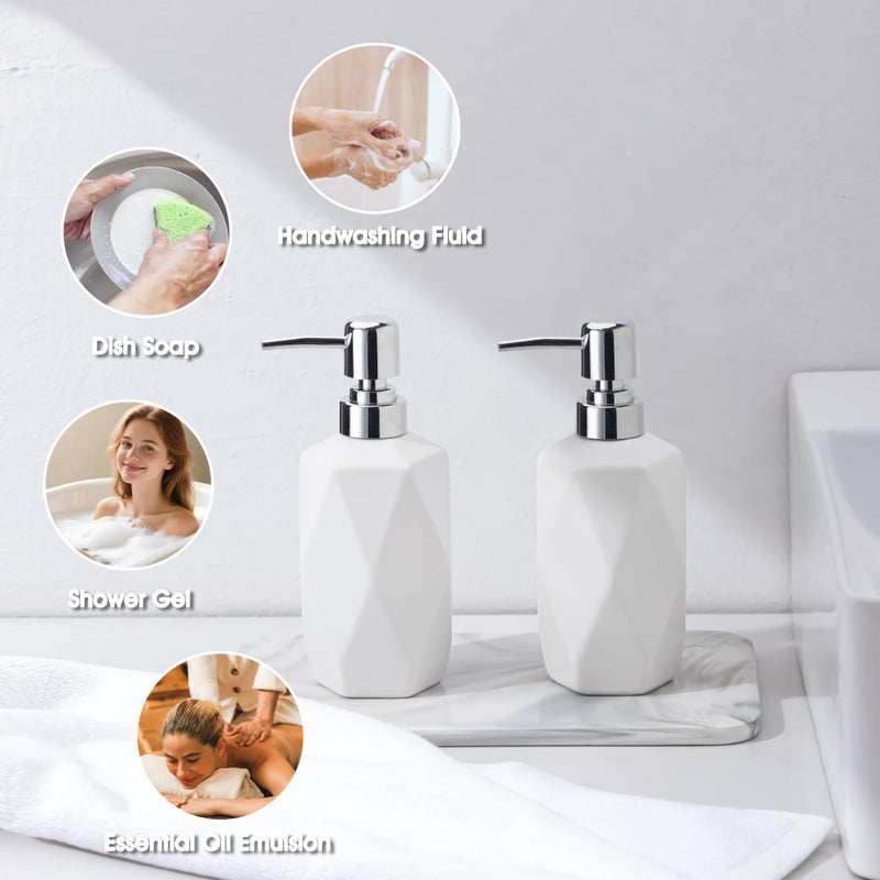 FE FUN ELEMENTS Soap Dispenser, 13.5oz Ceramic Soap Dispenser Bathroom for Kitchen & Bathroom (White) - Image 4